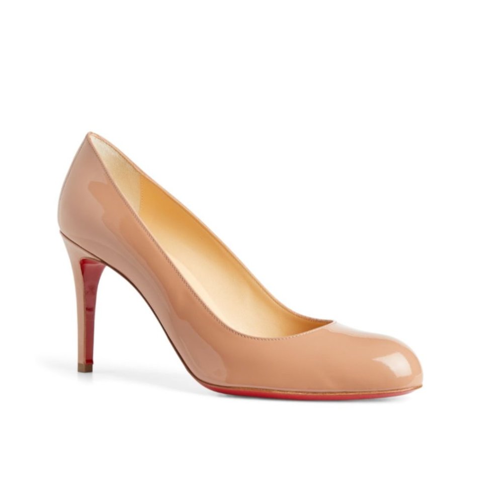 Christian Louboutin Simple Pumps 37.5 Beige Patent Leather High Heels Round Toes
